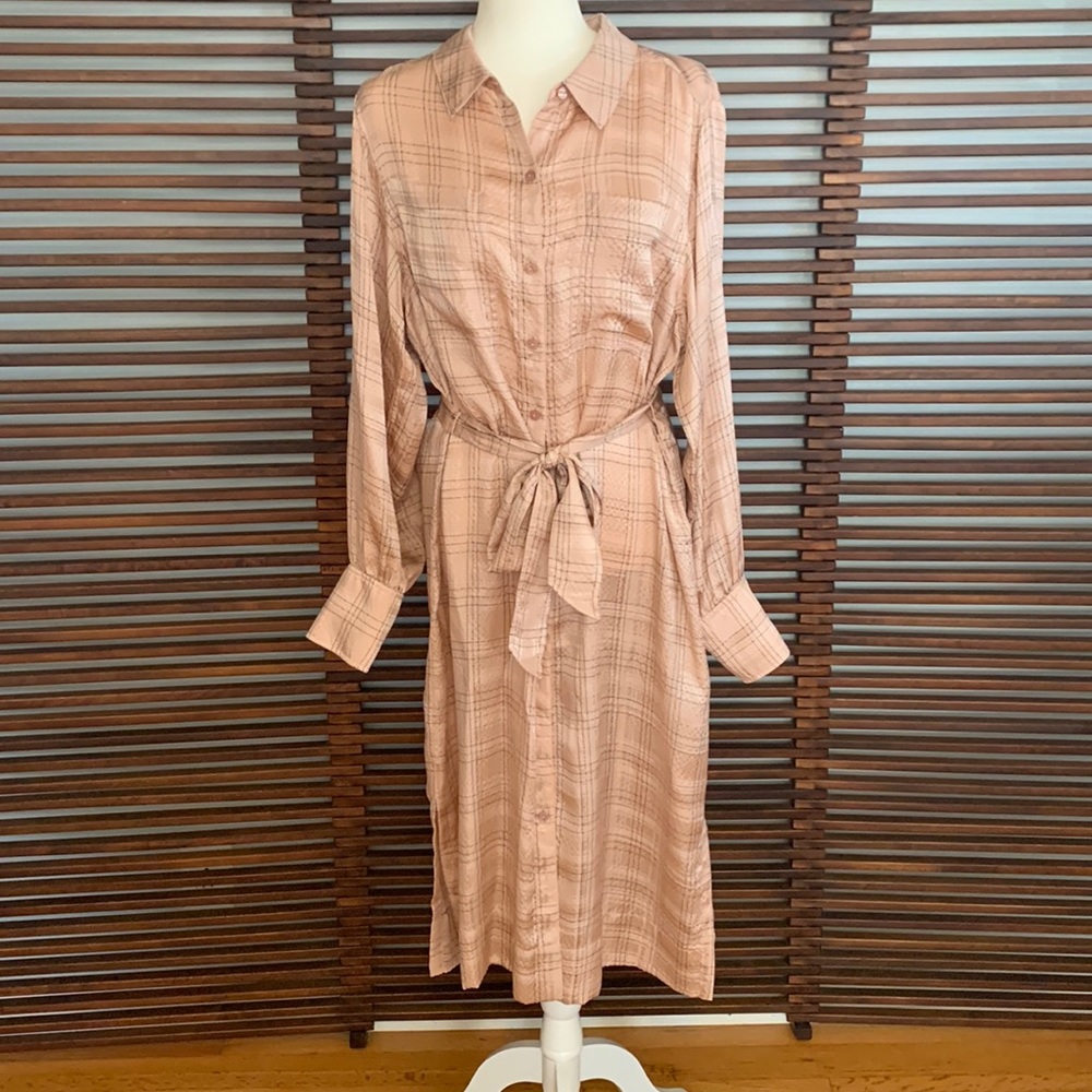 Rebecca Taylor Blush Plaid Button-Front Shirt Dress